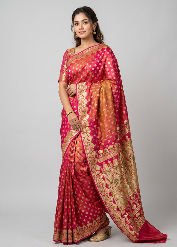 Pink Handloom Banarasi Pure Silk Saree With Blouse Piece