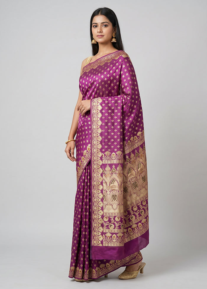 Purple Handloom Banarasi Pure Silk Saree With Blouse Piece