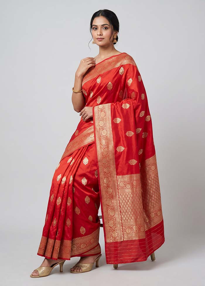 Red Handloom Katan Pure Silk Saree With Blouse Piece