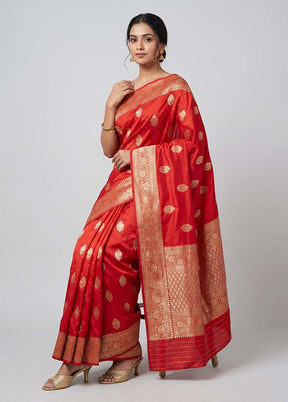 Red Handloom Katan Pure Silk Saree With Blouse Piece