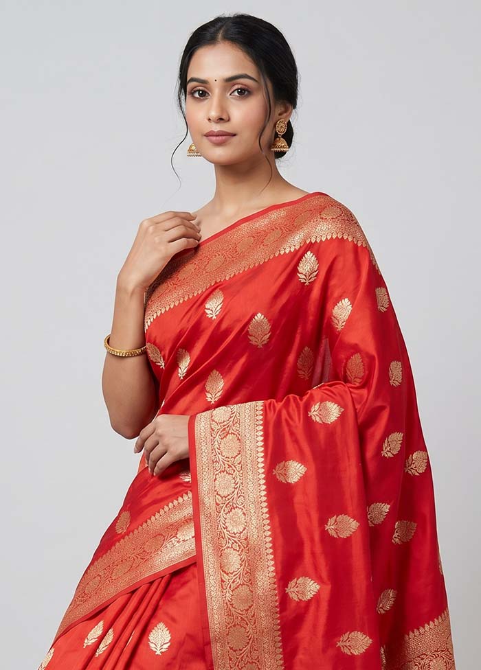 Red Handloom Katan Pure Silk Saree With Blouse Piece