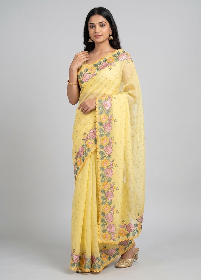 Yellow Pure Cotton Saree With Blouse Piece