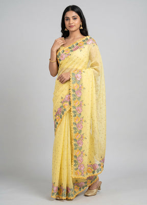 Yellow Pure Cotton Saree With Blouse Piece