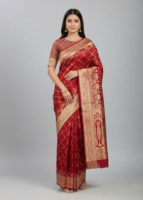 Maroon Banarasi Silk Saree With Blouse Piece