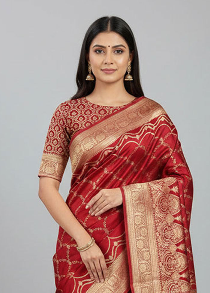 Maroon Banarasi Silk Saree With Blouse Piece