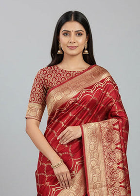 Maroon Banarasi Silk Saree With Blouse Piece