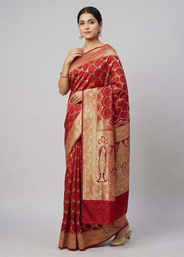 Maroon Banarasi Silk Saree With Blouse Piece