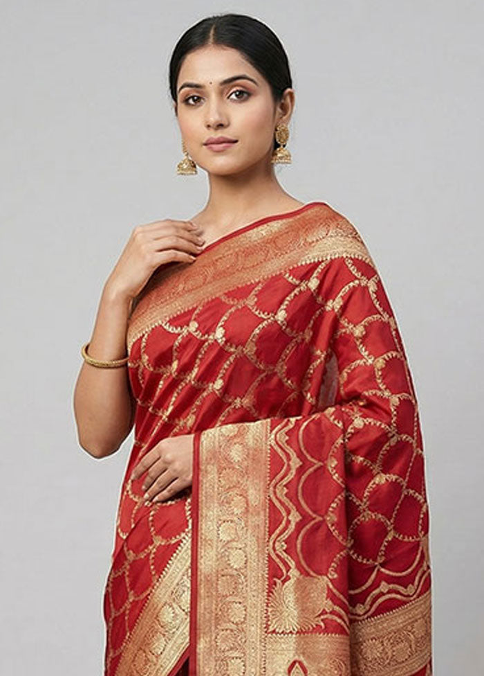 Maroon Banarasi Silk Saree With Blouse Piece