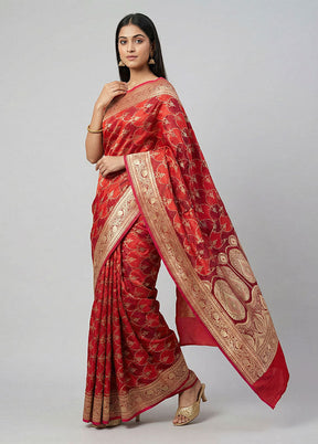 Red Banarasi Silk Saree With Blouse Piece