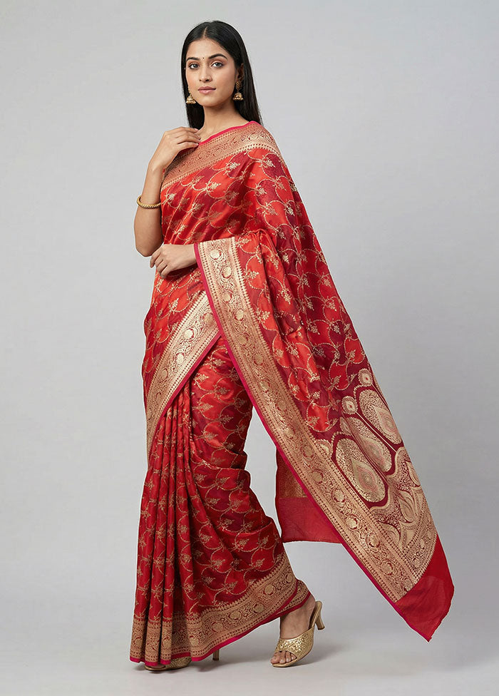 Red Banarasi Silk Saree With Blouse Piece