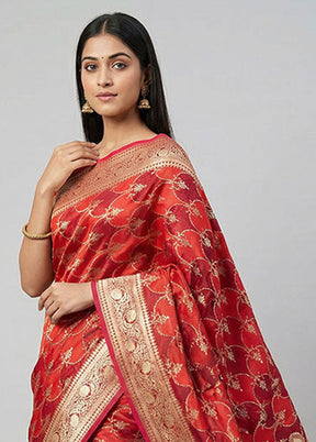 Red Banarasi Silk Saree With Blouse Piece
