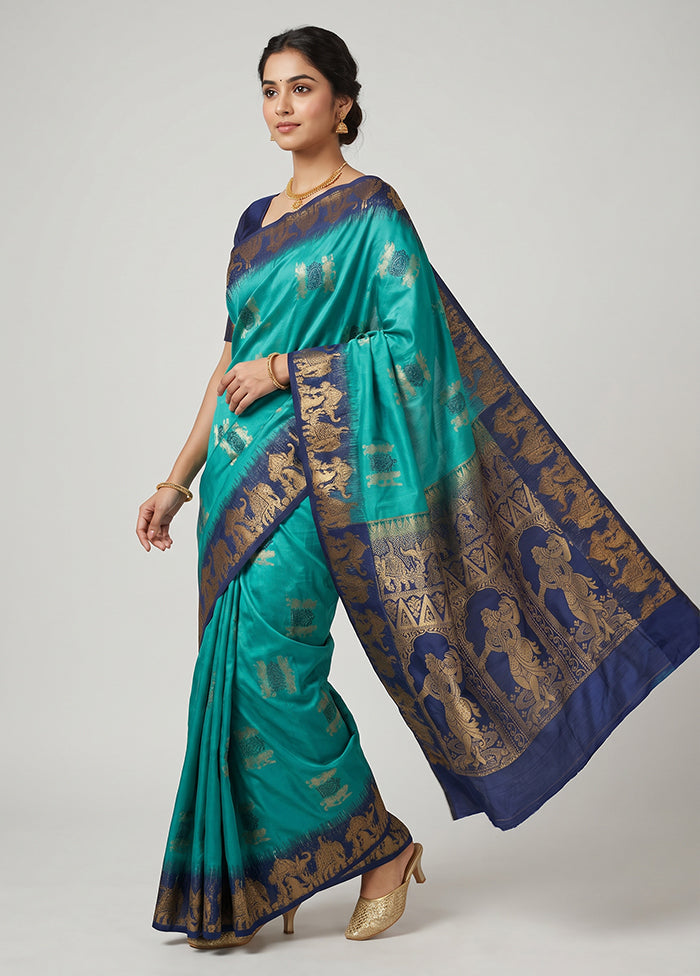 Green Handloom Kanjivaram Pure Silk Saree With Blouse Piece