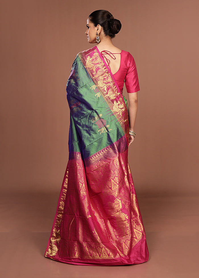 Green Handloom Kanjivaram Pure Silk Saree With Blouse Piece