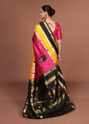 Pink Handloom Kanchipuram Pure Silk Saree With Blouse Piece