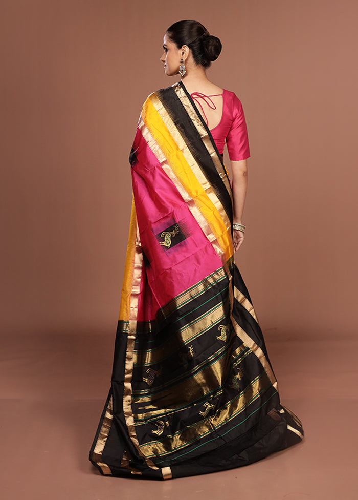 Pink Handloom Kanchipuram Pure Silk Saree With Blouse Piece