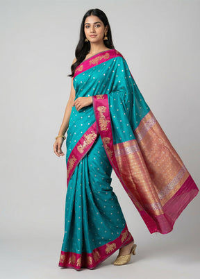 Green Dupion Silk Saree With Blouse Piece
