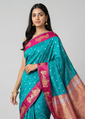 Green Dupion Silk Saree With Blouse Piece