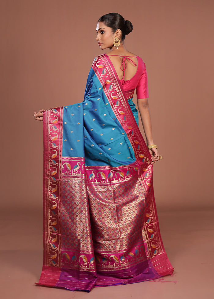Blue Dupion Silk Saree With Blouse Piece