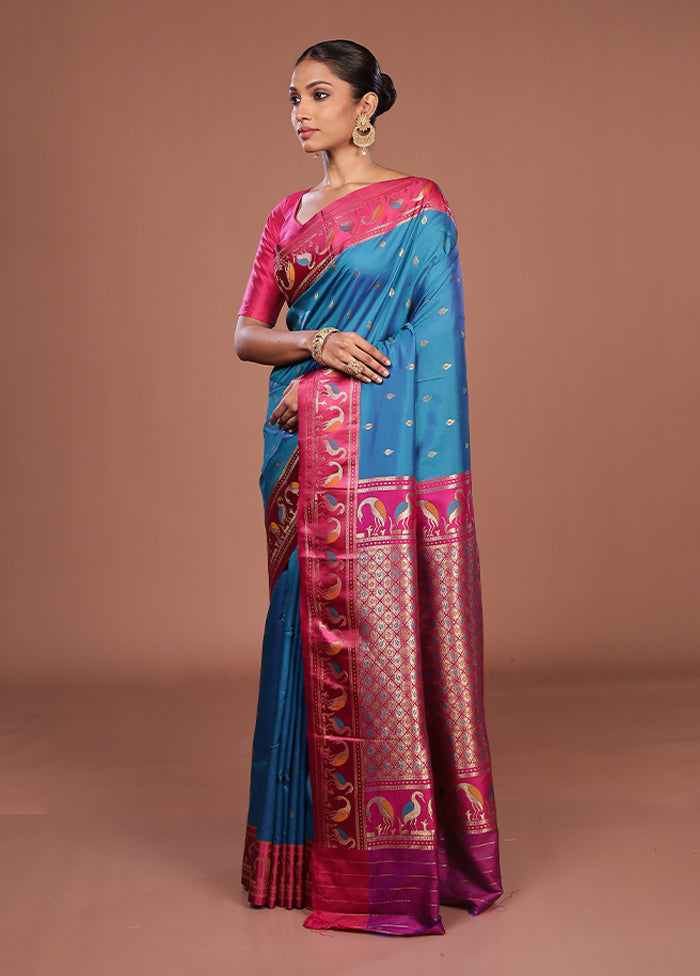 Blue Dupion Silk Saree With Blouse Piece