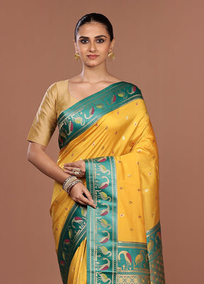 Yellow Dupion Silk Saree With Blouse Piece