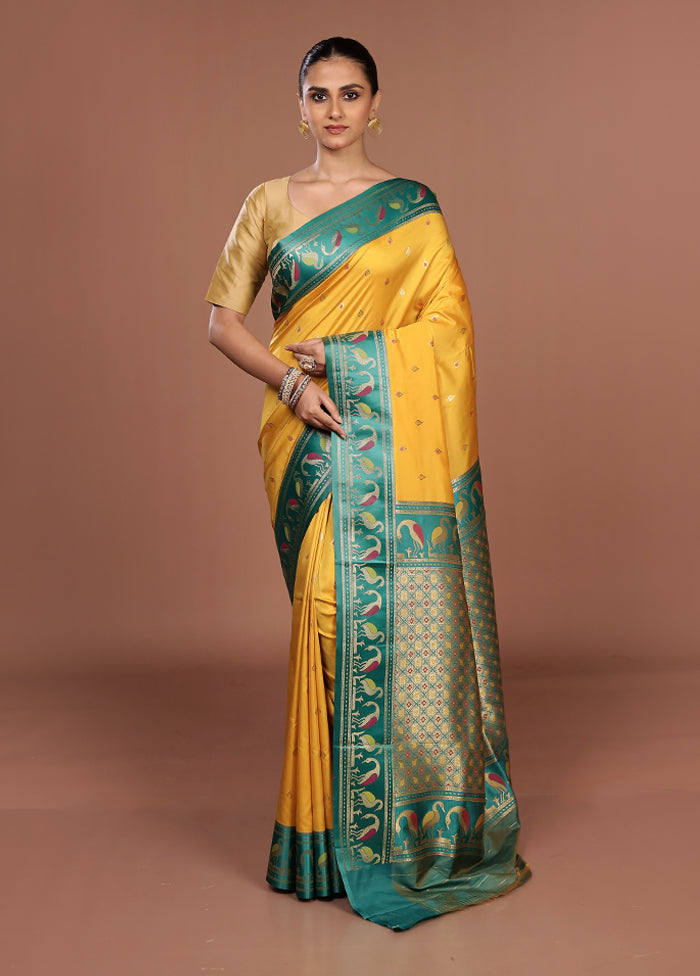 Yellow Dupion Silk Saree With Blouse Piece