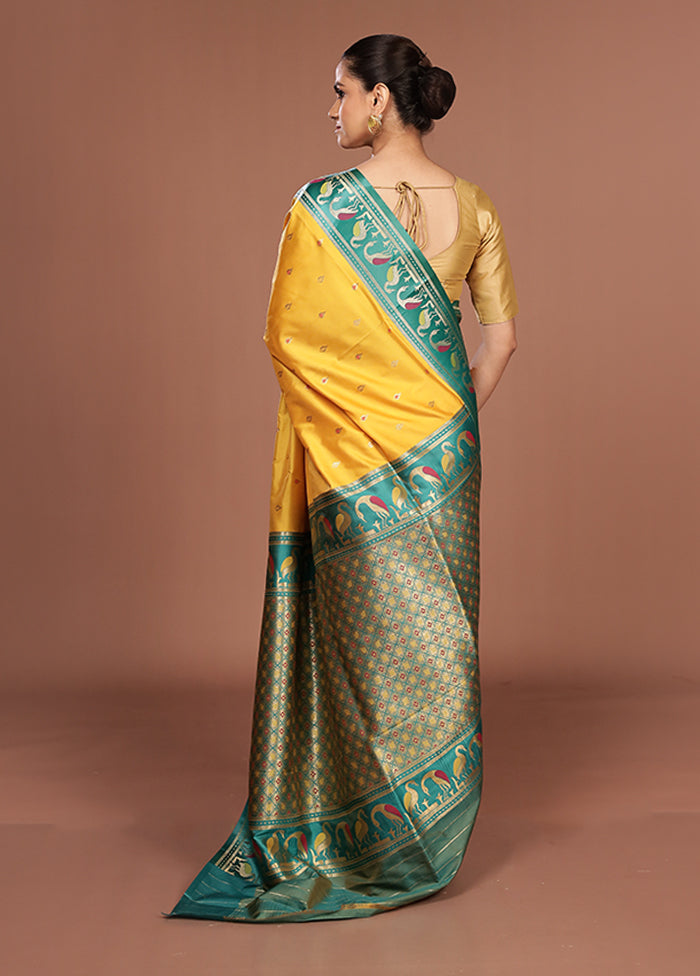 Yellow Dupion Silk Saree With Blouse Piece