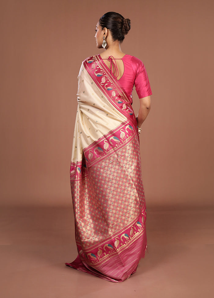 Cream Dupion Silk Saree With Blouse Piece