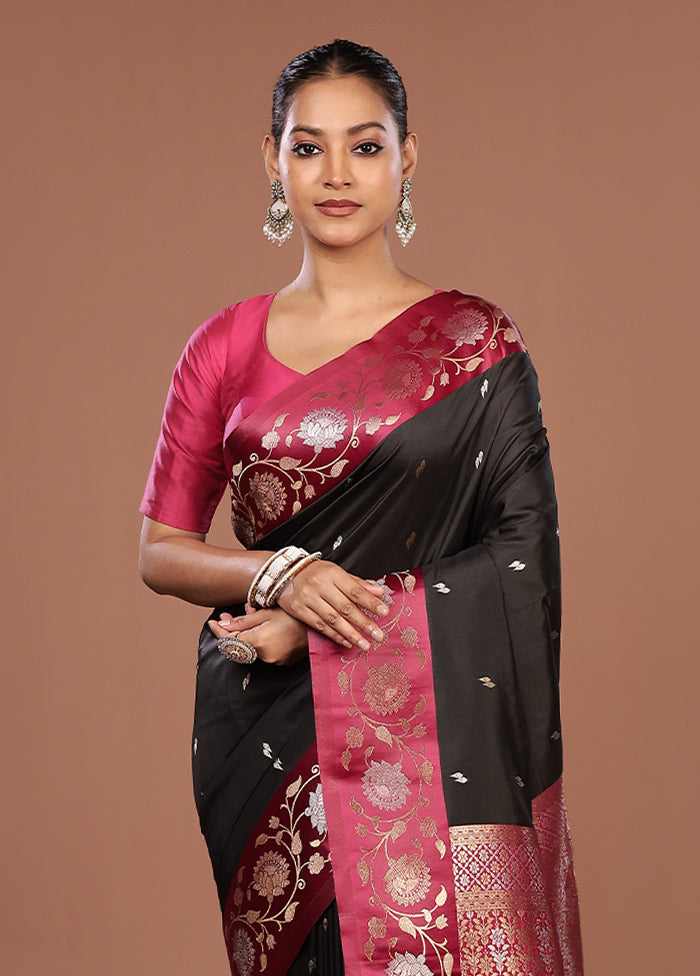 Black Dupion Silk Saree With Blouse Piece