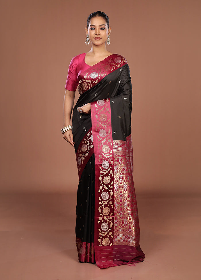 Black Dupion Silk Saree With Blouse Piece