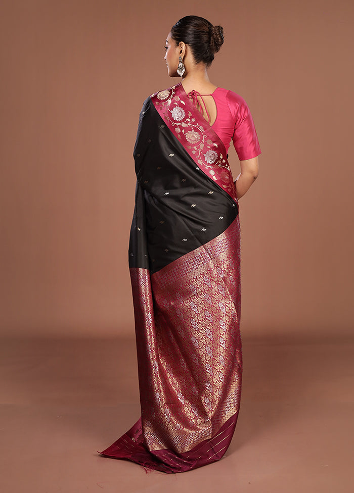 Black Dupion Silk Saree With Blouse Piece
