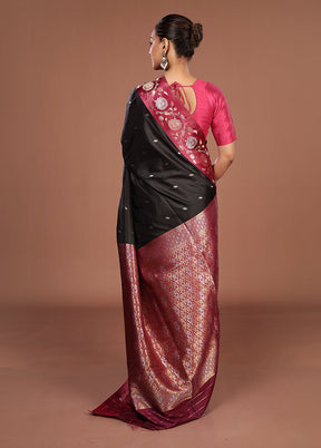 Black Dupion Silk Saree With Blouse Piece