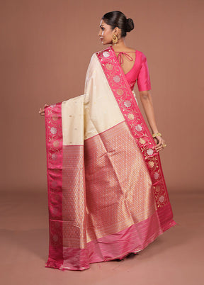 Cream Dupion Silk Saree With Blouse Piece