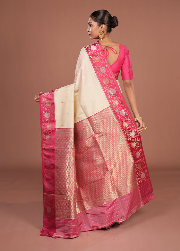 Cream Dupion Silk Saree With Blouse Piece