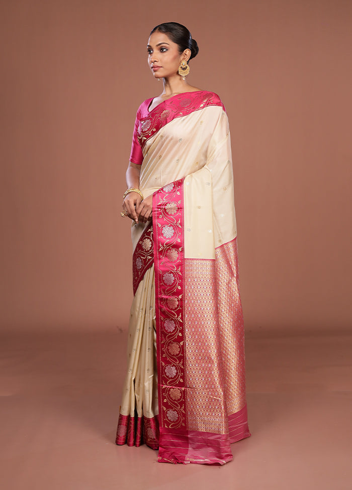Cream Dupion Silk Saree With Blouse Piece