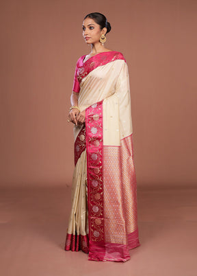 Cream Dupion Silk Saree With Blouse Piece