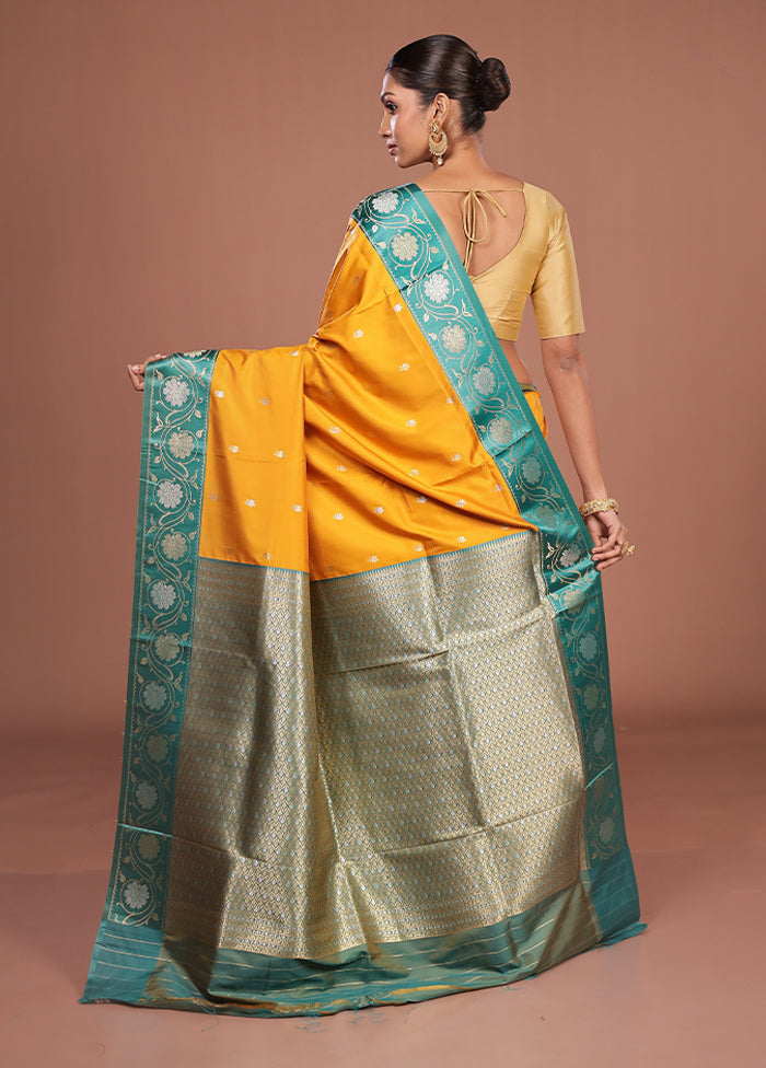 Yellow Dupion Silk Saree With Blouse Piece