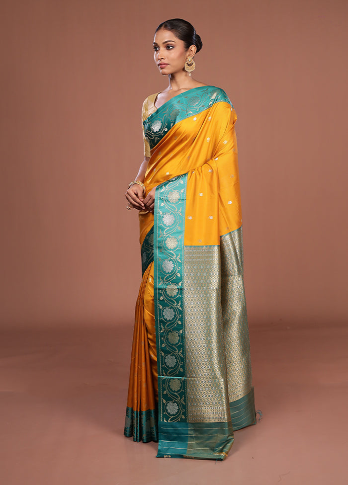 Yellow Dupion Silk Saree With Blouse Piece