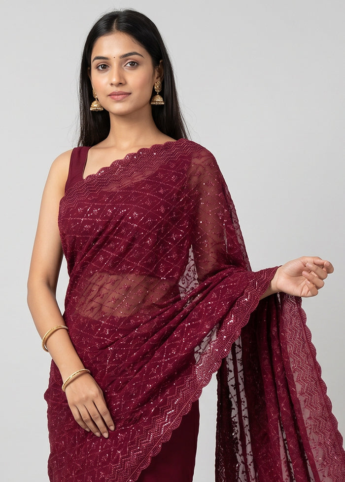 Purple Chiffon Silk Saree With Blouse Piece