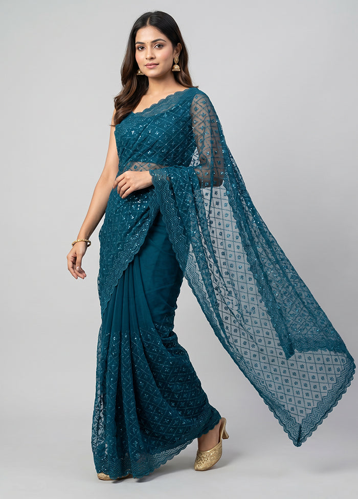 Green Chiffon Silk Saree With Blouse Piece