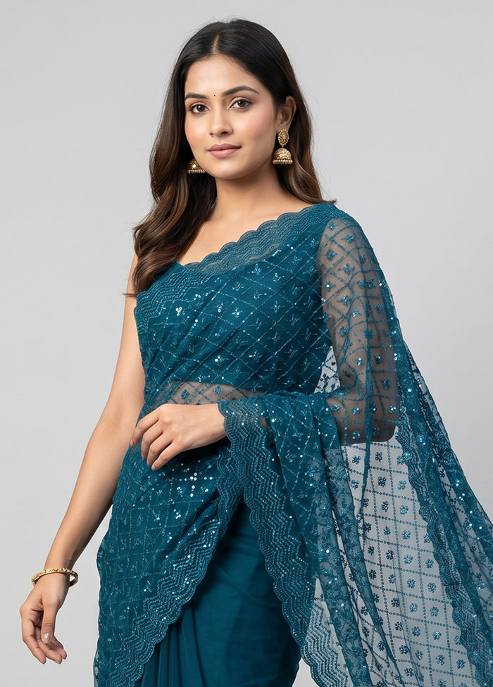 Green Chiffon Silk Saree With Blouse Piece