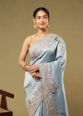 Blue Handloom Dupion Pure Silk Saree With Blouse Piece