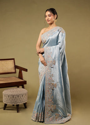 Blue Handloom Dupion Pure Silk Saree With Blouse Piece
