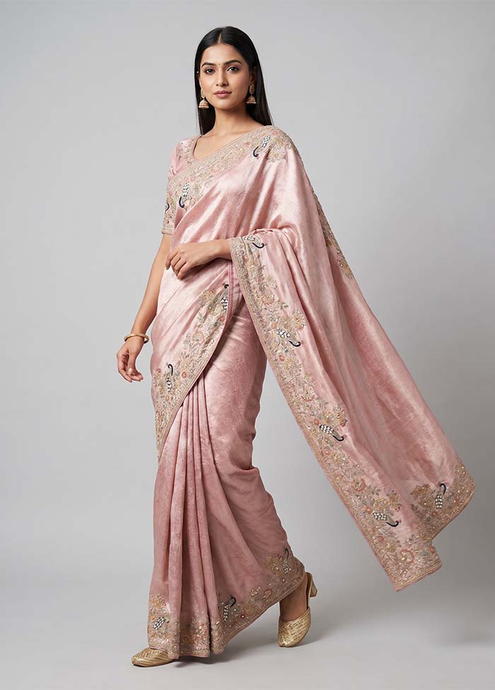 Pink Handloom Dupion Pure Silk Saree With Blouse Piece