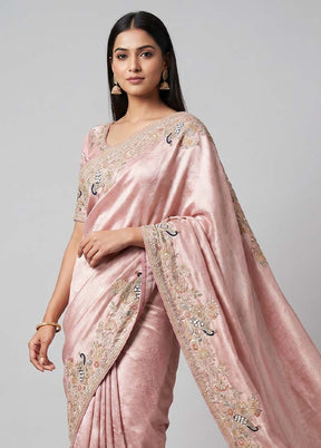 Pink Handloom Dupion Pure Silk Saree With Blouse Piece