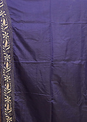 Blue Kantha Stitch Silk Saree With Blouse Piece