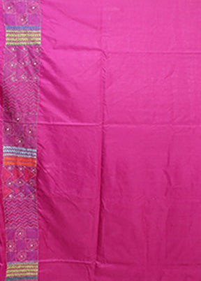 Purple Kantha Stitch Silk Saree With Blouse Piece