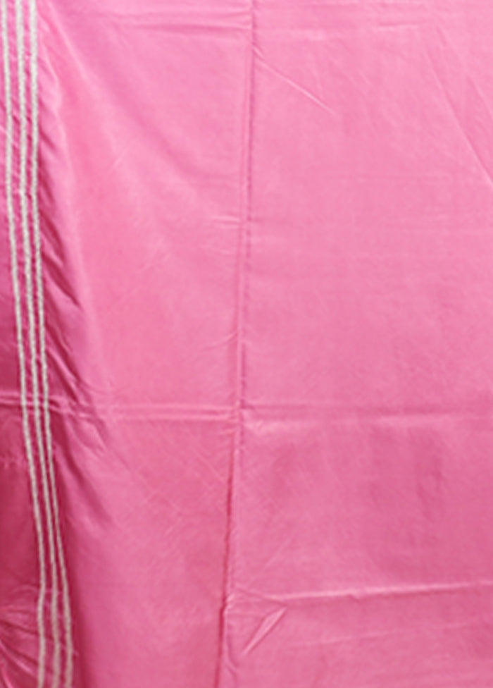 Pink Kantha Stitch Silk Saree With Blouse Piece