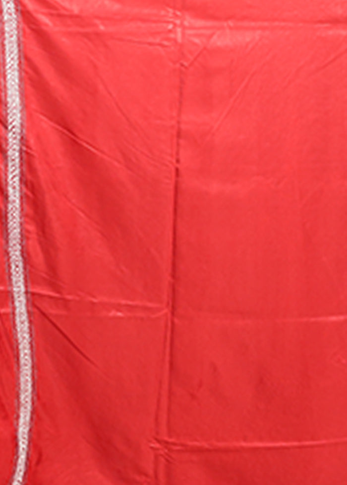 Red Kantha Stitch Silk Saree With Blouse Piece