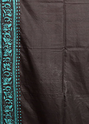 Black Kantha Stitch Silk Saree With Blouse Piece