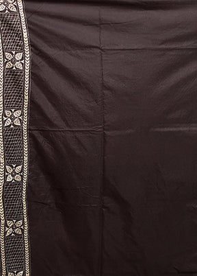 Black Kantha Stitch Silk Saree With Blouse Piece